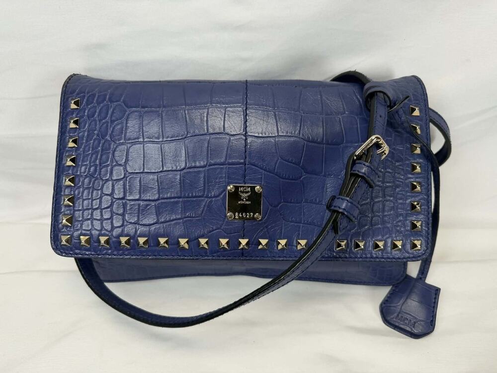MCM Blue Croc Embossed Leather Shoulder Bag SPB-MS 364792